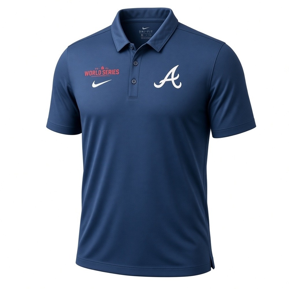 Nike Atlanta Braves 2021 World Series Dri-FIT Polo Shirt Mens XL Navy Blue